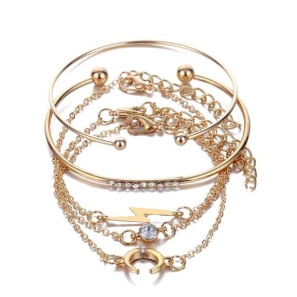5 Piece Stacking Set of Dainty Gold Tone Bracelets - Picture 2 of 2